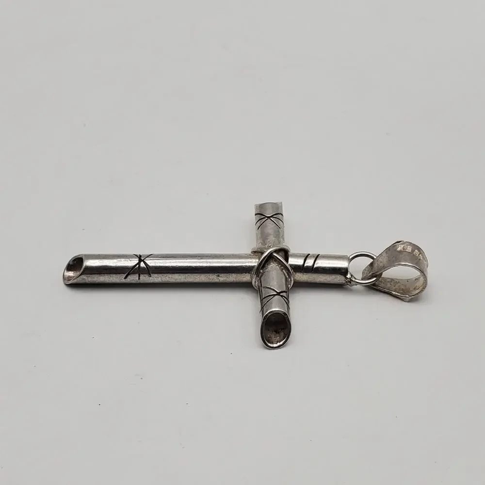 Vintage Taxco Sterling Silver Starburst Cross Pendant 2